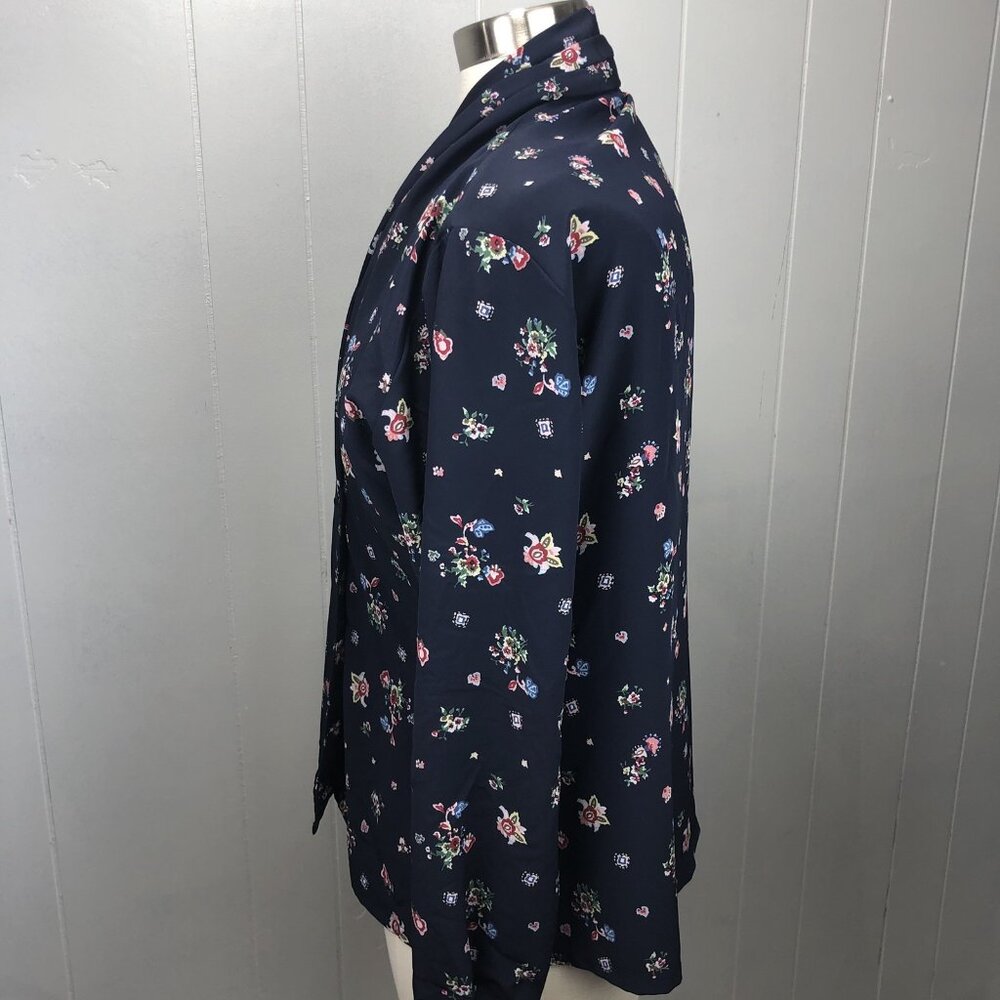 Pendleton Double Breasted Blouse Size LP 12 Petite Floral Shoulder Pads Navy - Picture 10 of 10